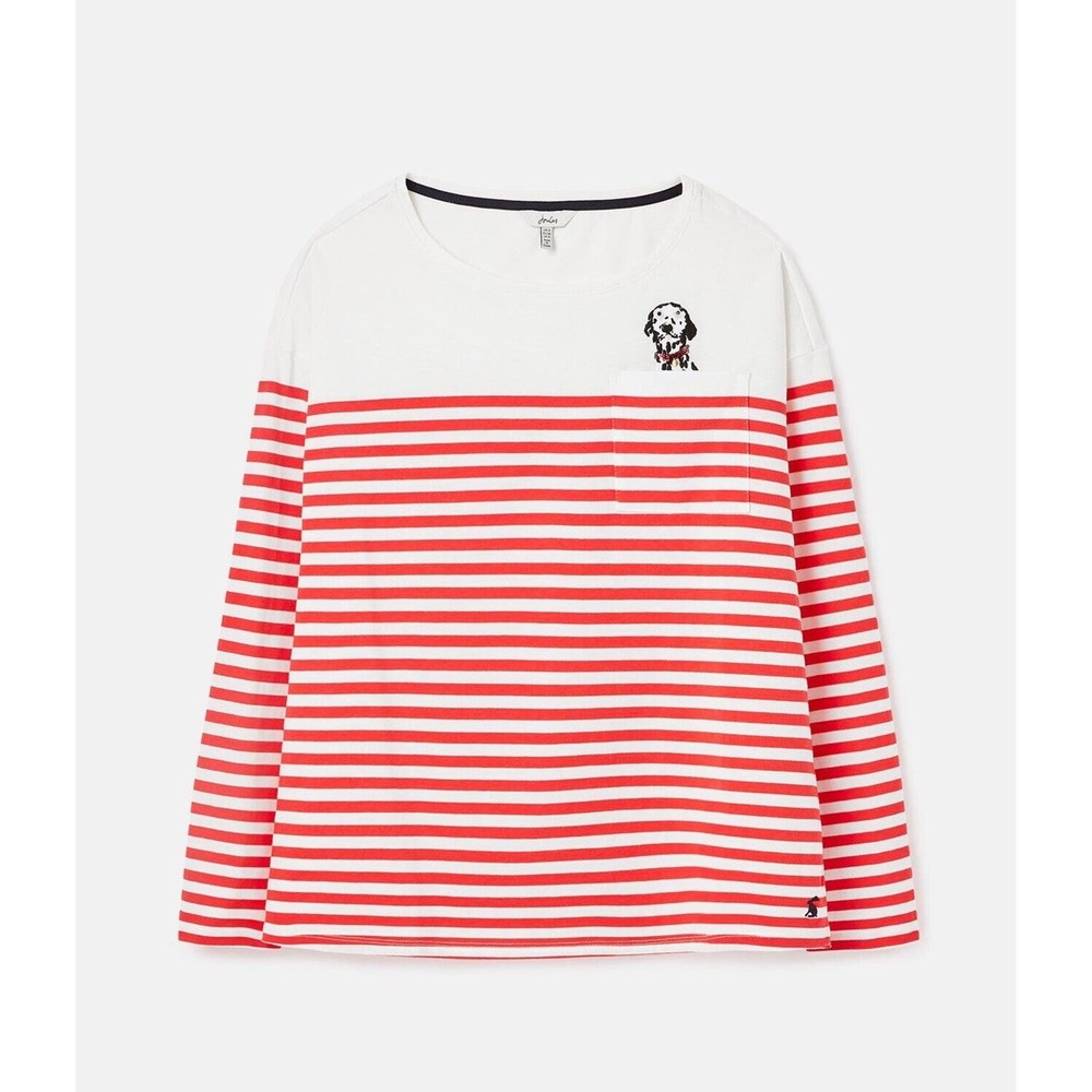 NWT Joules Marina Ivory/Red Stripe DALMATIAN DOG IN POCKET Cotton Knit Top US 20